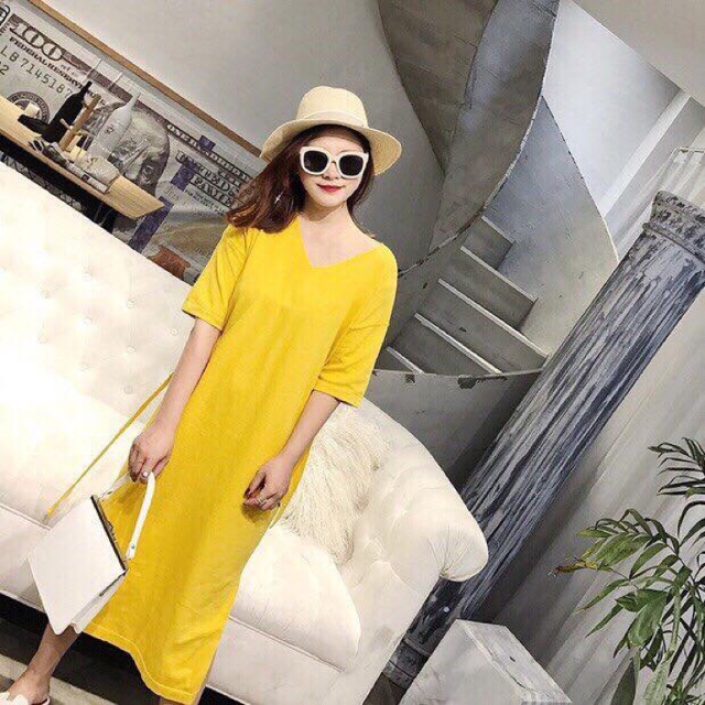 Đầm maxi cổ tim form suông