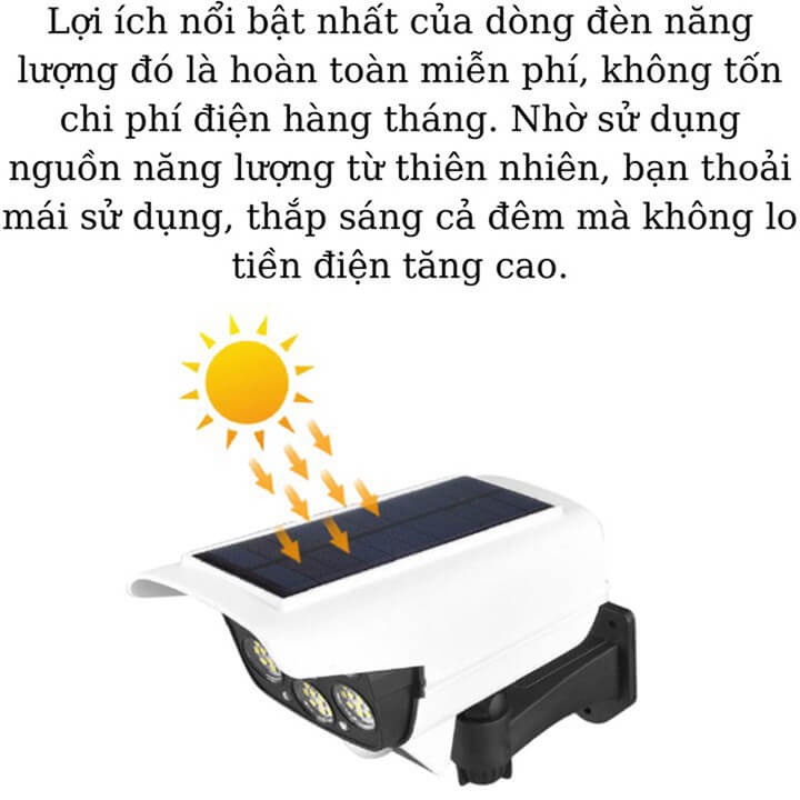 Đèn năng lượng mặt trời mô hình camera tự động bật tắt chống trộm, Chống nước IP66, Có 3 chế độ, Điều khiển từ xa