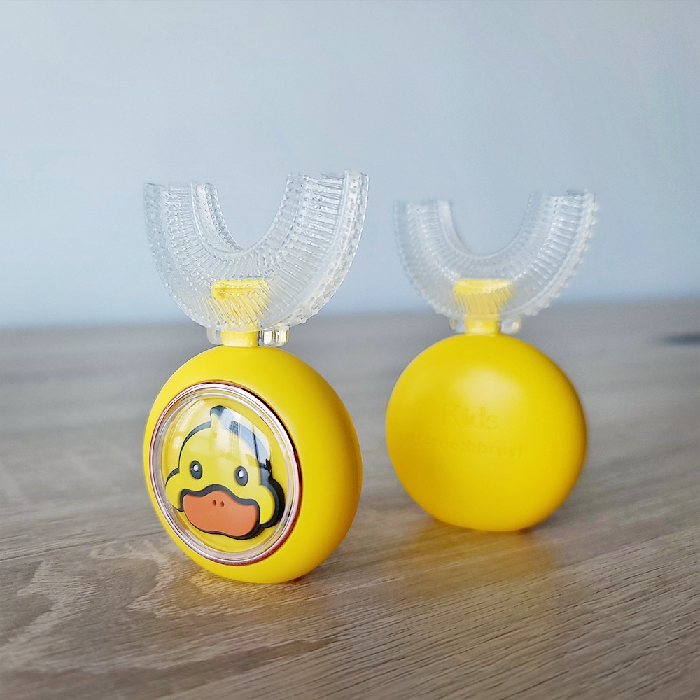 Set bàn chải chữ U hình vịt vàng kèm kem đánh răng cho bé