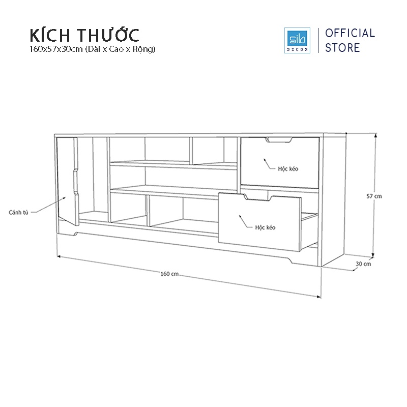 Kệ Để Tivi Phòng Khách, Phòng Ngủ Hiện Đại SIB DECOR 2 Ngăn Kéo 1 Cánh Tủ TV02