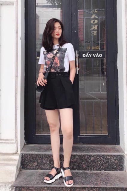 Quần giả váy kèm đai oze