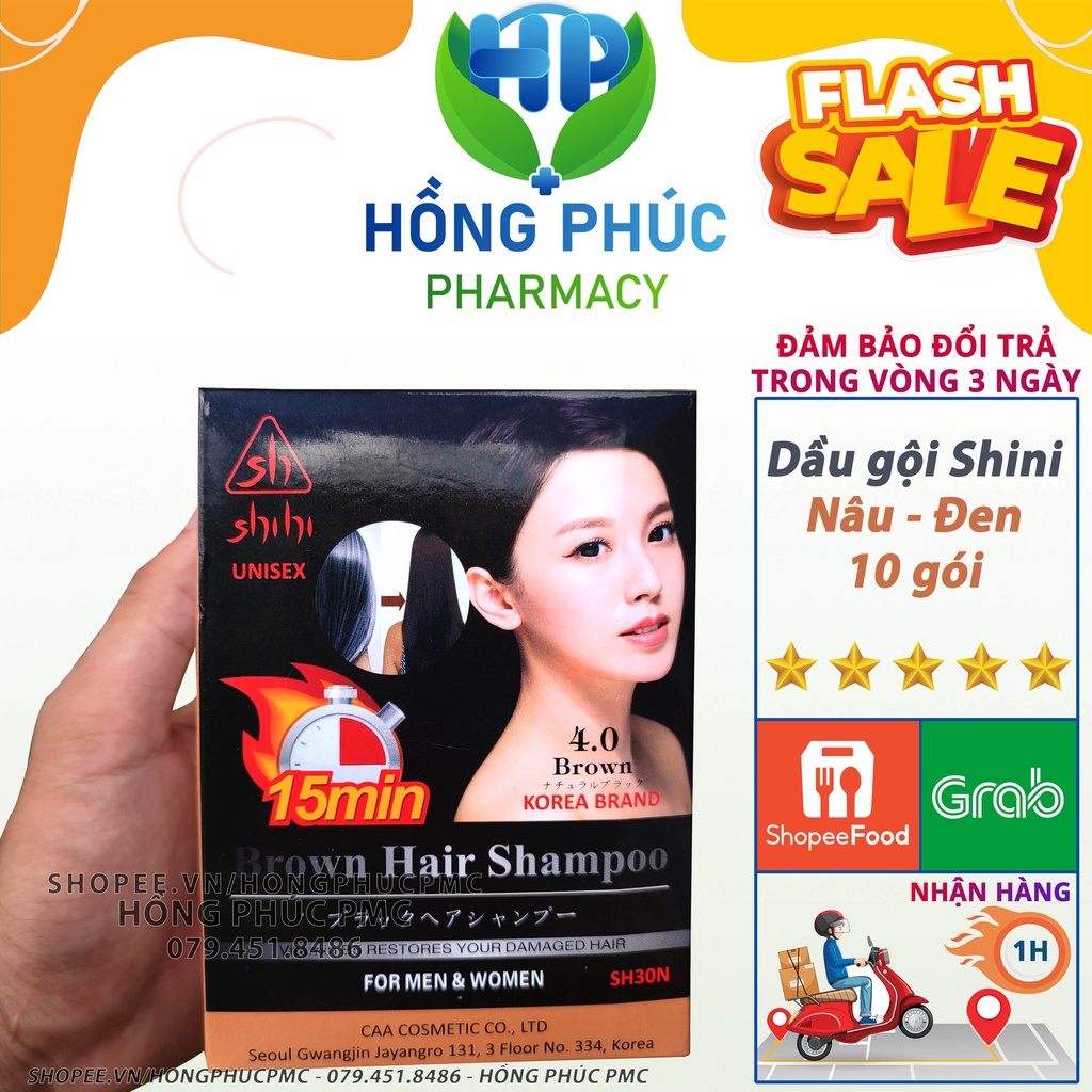 Dầu gội Shihi thảo dược nhuộm tóc đen nâu phủ bạc nhân sâm đều màu tự nhiên nhuộm tóc thảo dược sin hair 10 gói Đen Nâu