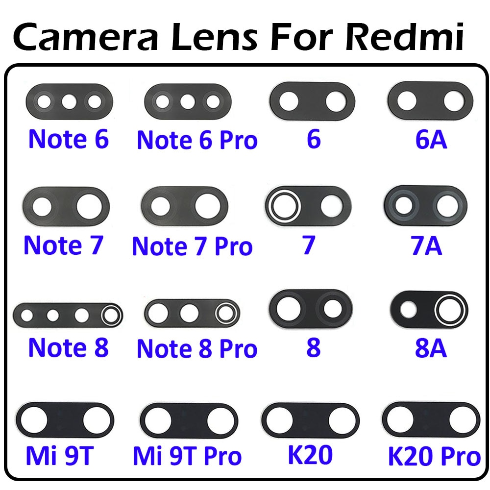 Set 2 ống kính camera sau cho Xiaomi Redmi 6 7 8 6A 8A 5A 6A 9A Note 6 7 8 K20 Pro K40 / Mi 9T 10T Pro 11 Lite