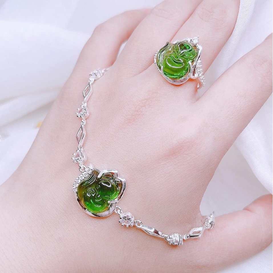 Lắc tay bạc nữ mặt hồ ly đính đá màu, chất liệu bạc ta cao cấp - Trang sức bạc Evasilver