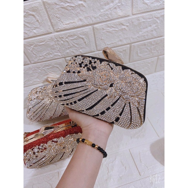 cốp đá hoa hồng - clutch đá hoa Hồng cầm tay dự tiệc cao cấp(ảnh thật shop chụp 💯)