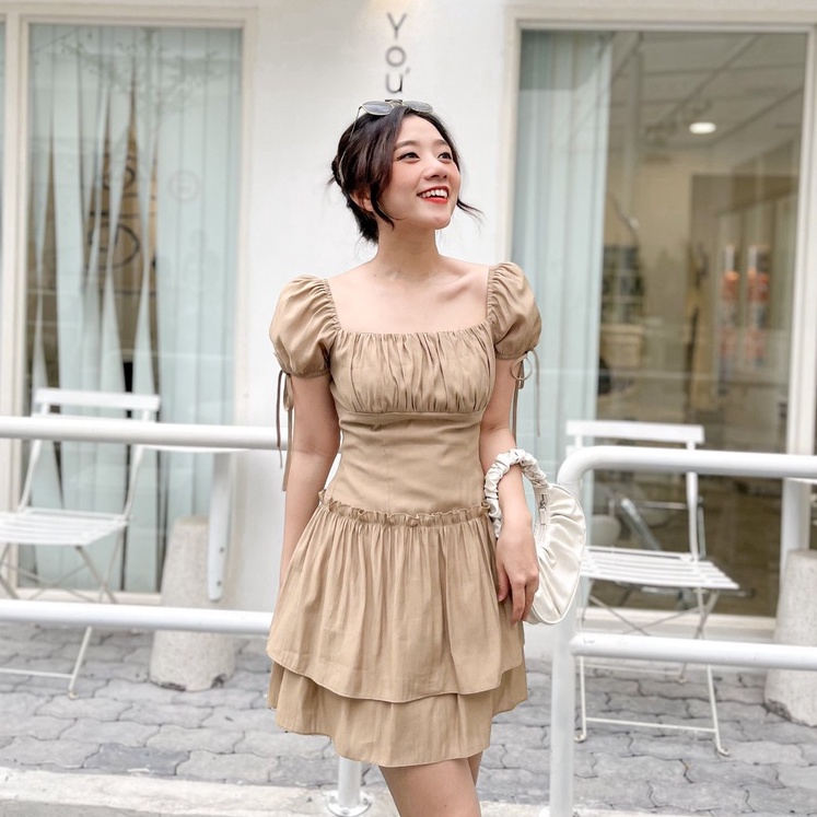 Đầm Tiffany-Đầm nhún ngực bèo hai tầng