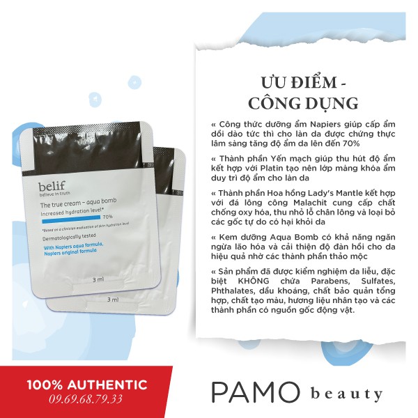 Kem dưỡng da dạng gel Belif The True Cream Aqua Bomb 3ml | BigBuy360 - bigbuy360.vn