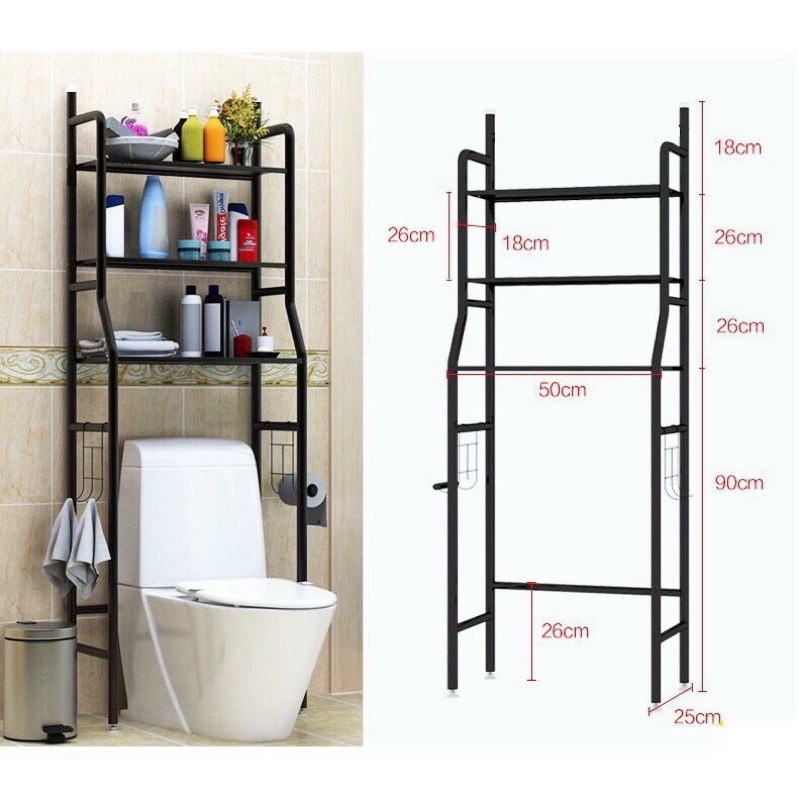 Kệ Nhà Vệ Sinh Toilet, Bồn Cầu Sơn Tĩnh Điện 3 Tầng 2 Màu Đen Trắng -KNVS01