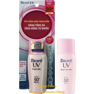 Sữa Chốn Nắng 30ml Biore Uv Bright Face Milk Spf 50 Facial Sunscreen & Makeup Base shopee.vn/ehome2shop.