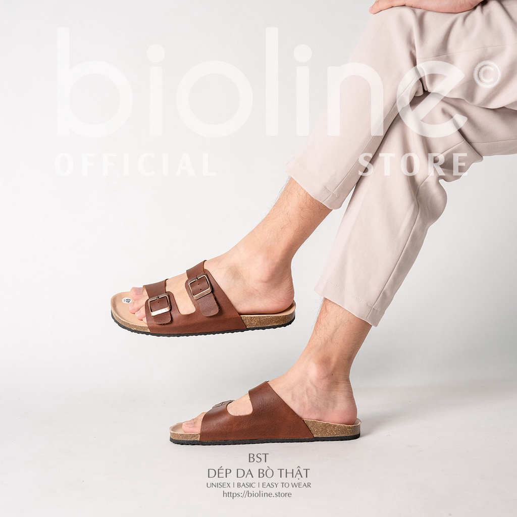 DK01-LÓT CHỐNG NƯỚC - Dép đế trấu BIRKEN da bò thật nam nữ unisex, dép da bò nguyên tấm chính hãng BIOLINE - D01