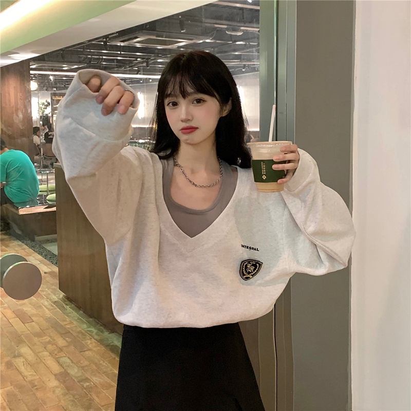 Áo Sweater Tay Dài Giả Hai Lớp Thời Trang Mùa Thu Cho Nữ