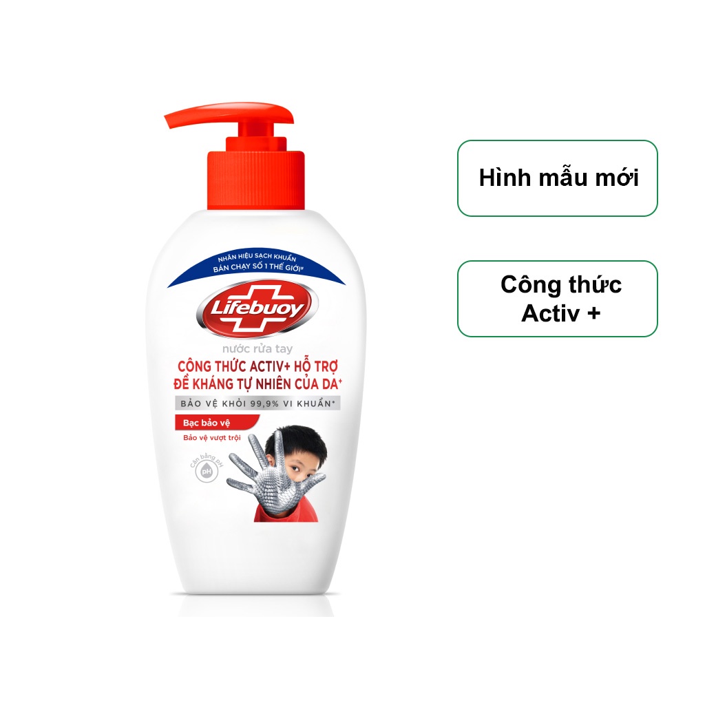 Nước rửa tay Lifebuoy chai 500g bạc bảo vệ khỏi 99,9% vi khuẩn ( mẫu mới )