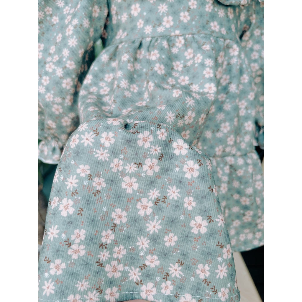 Váy dài tay mùa đông Bé Gái 8-32kg chất nhung 💕𝑭𝑹𝑬𝑬𝑺𝑯𝑰𝑷 💕 NHƯ Ý HOUSE'S-váy thiết kế, quà noel, tết,- Váy nhung tăm xanh