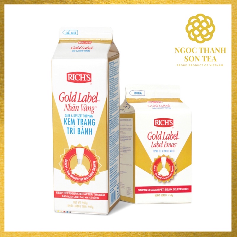 Kem Gold Label Whip Topping nguyên liệu trang trí bánh và pha trà sữa 454g/907g