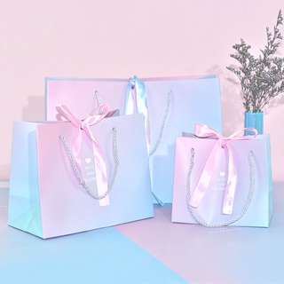 Túi giấy đựng phối màu ombe kèm dây nơ hồng size to 42 x 30 x 15cm