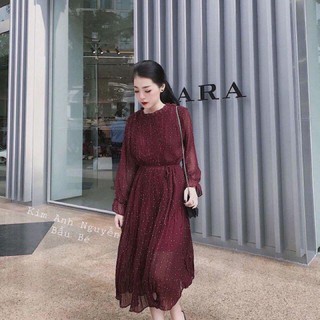 váy chấm bi dập ly