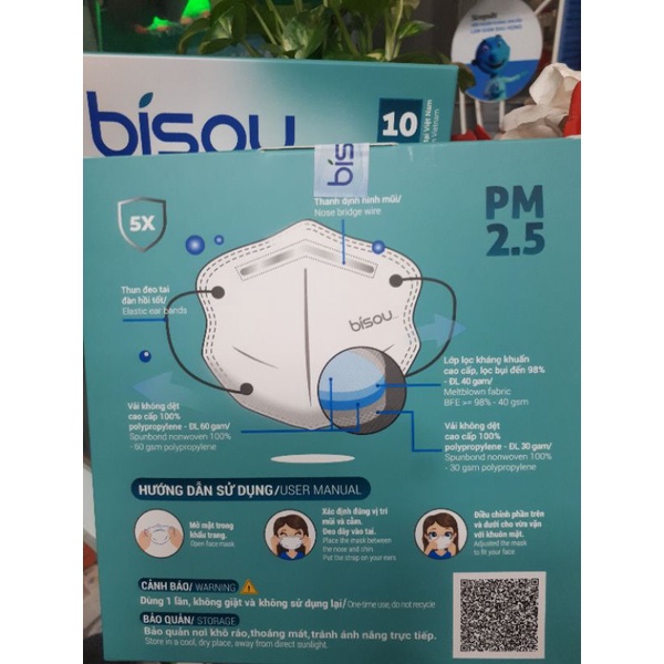 khẩu trang y tê  cao cấp BISOU pm2,5: Hộp  10 cái