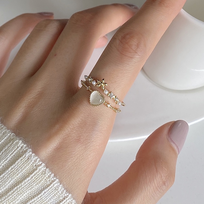 Nhẫn hình hoa trái tim nhiều lớp thời trang Hàn thích hợp làm quà tặng cho nữ/đi tiệc