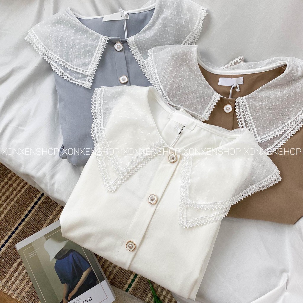 Áo kiểu dài tay cổ bèo ren chất vải mềm mịn Xonxen shop free size mã 2680