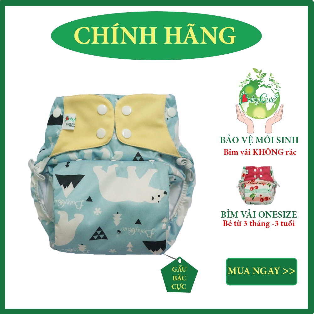 Bỉm Tã vải BabyCute Siêu chống tràn (gồm 1 vỏ + 1 lót) tăng giảm NÚT bấm cho bé từ 5kg-25kg, mặc ngày và đêm
