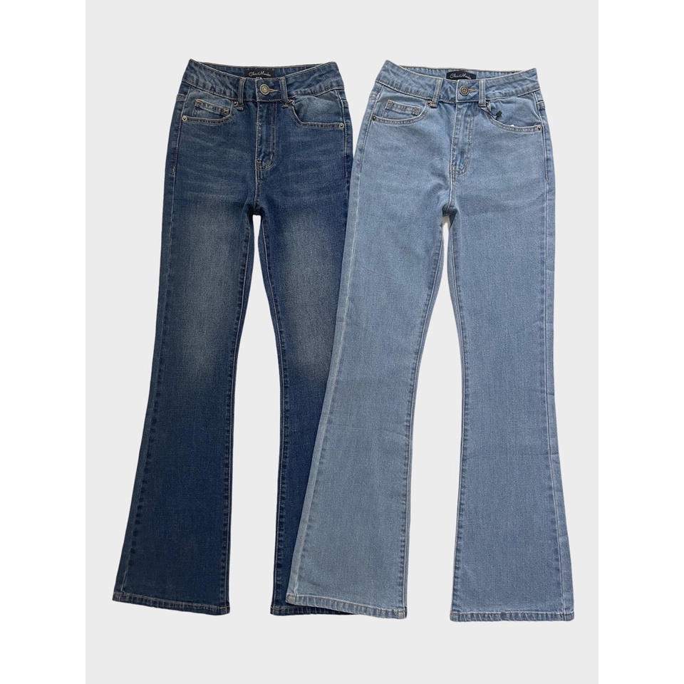 Quần jeans nữ ống loe lưng cao CHICMONKI co giãn màu 2 màu - CMJ1105