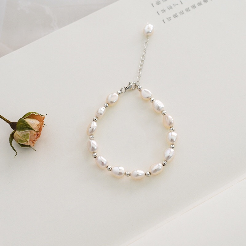 Vòng Tay Hạt Gạo Mix Bi Bạc s925 Lắc Tay Kiểu Dáng Siêu Xinh, Siêu Dễ Thương NTTT38 - Ngọc Trai Trường Thịnh