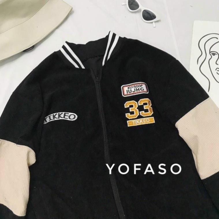 Áo Bomber Nhung gân thêu 33 sticker siêu đẹp  Form rộng Unisex Nam Nữ Couple thời trang kim gia