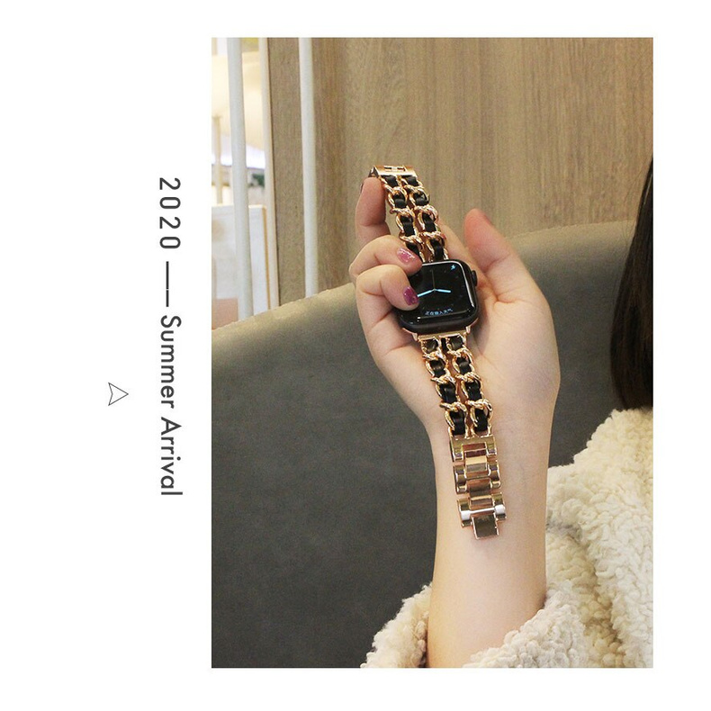 Dây Đeo Bằng Da Và Thép Không Gỉ Cho Đồng Hồ Thông Minh Apple Watch 6 Se Iwatch38 / 40 / 42 / 44 mm