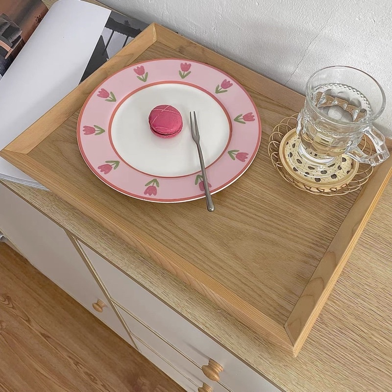 Đĩa sứ decor hoạ tiết hoa vẽ tay phong cách Hàn Quốc