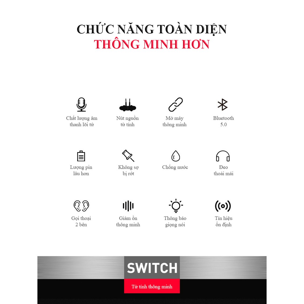 Tai nghe bluetooth nhét tai từ tính L33 kiểu dáng thể thao vòng cổ bluetooth 5.0 có nút điều khiển và Mic