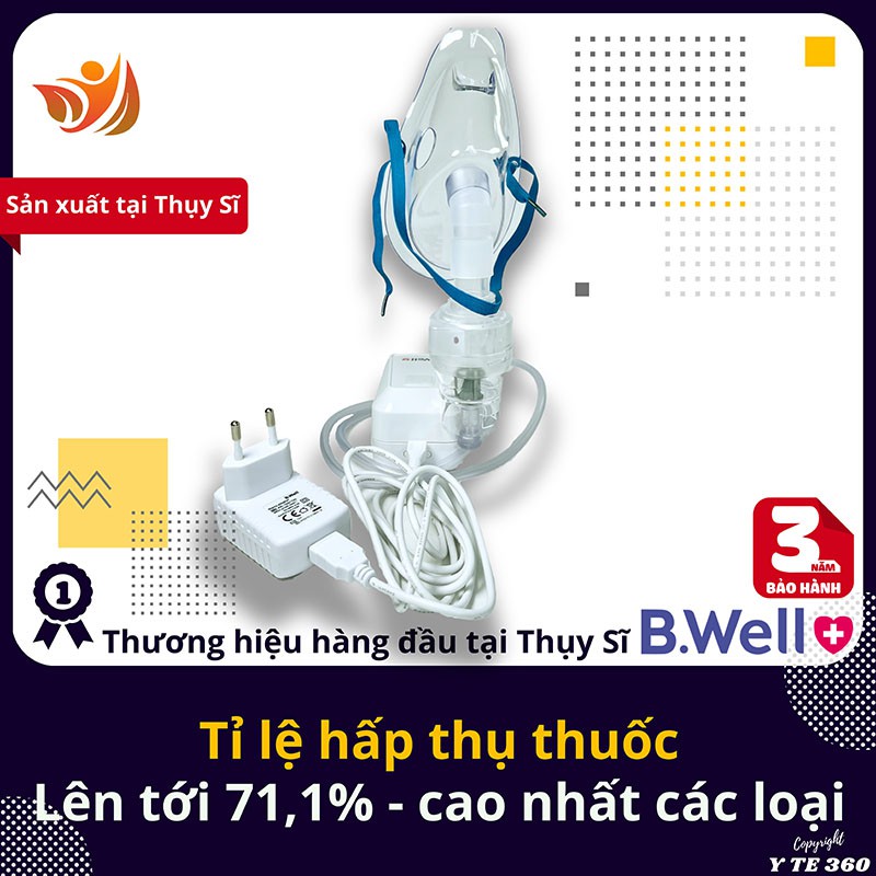 Máy khí dung xông mũi họng cầm tay cho bé và người lớn b.well med 120 - bwell y tế 360