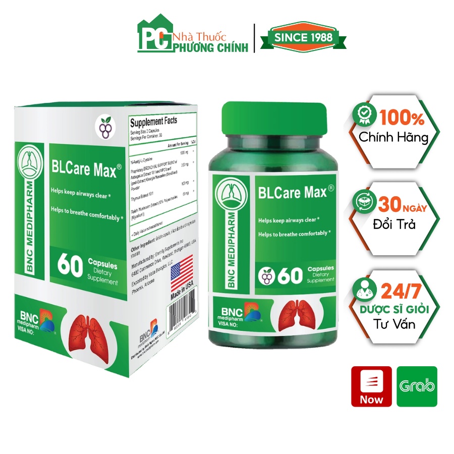 Viên Uống Bổ Phổi BLCare Max - Phục Hồi Tổn Thương Phổi Và Tăng Sức Đề Kháng Hệ Hô Hấp (60 Viên/Hộp)