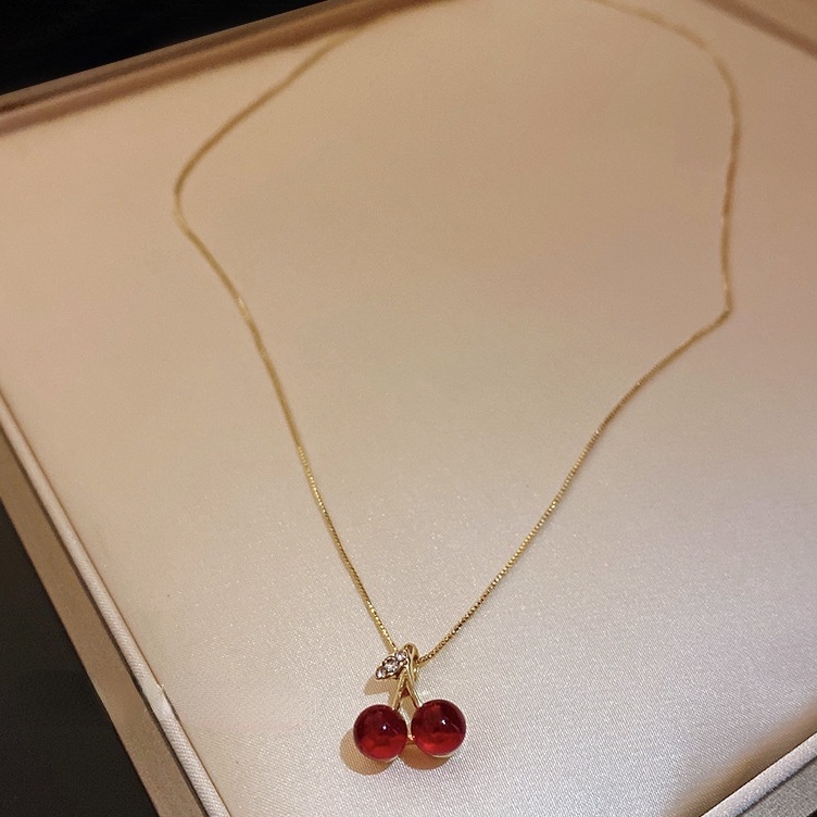 Vòng cổ Mặt Quả Cherry Đỏ Rượu Vang Sang Trọng