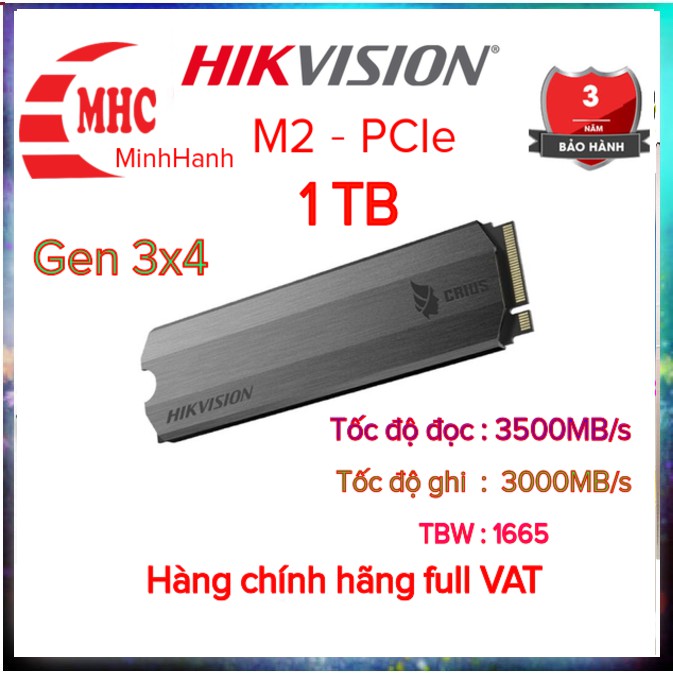 Ổ Cứng SSD Hikvision E2000 M.2 NVMe PCIe Gen 3×4 1Tb Có tản nhiệt chính hãng bh 36th