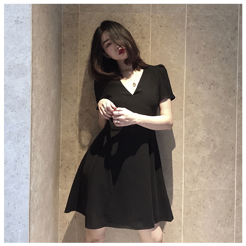 Váy nữ đẹp✅FREESHIP✅Váy xinh dáng ngắn cổ V màu đen phong cách trẻ trung thời trang