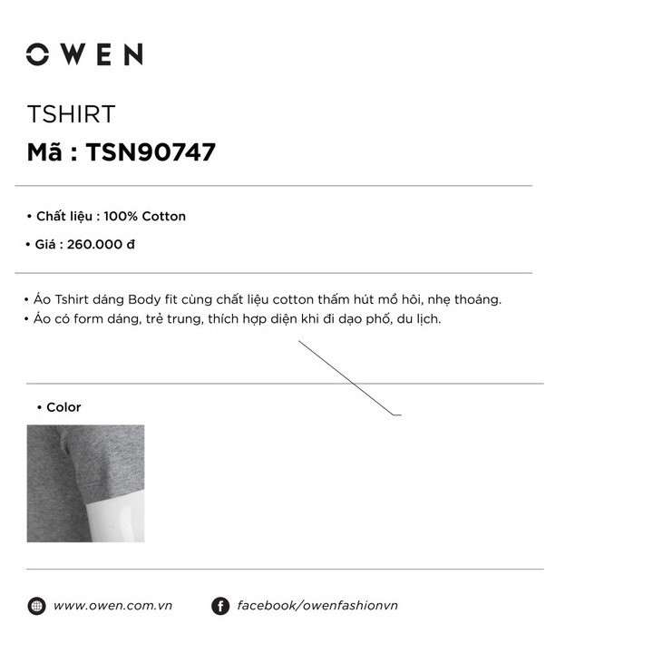 NEW (CHÍNH HÃNG) OWEN - Áo thun ngắn tay Owen màu xám 90747 - Áo phông ngắn tay Owen M6 M5 :