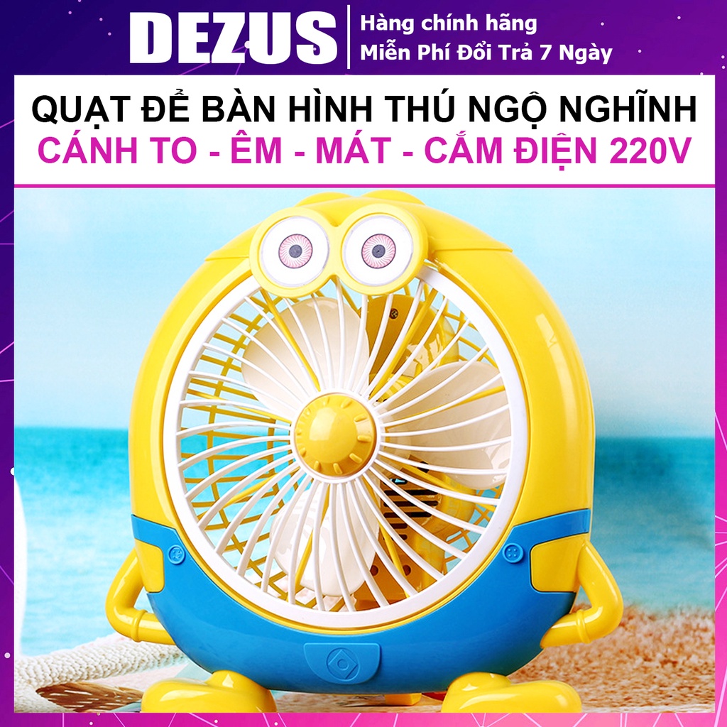 Quạt Để Bàn Hình Thú - Quạt Mini Cánh To - Đường Kính 15cm, Cực Mát, 2 Tốc Độ Gió, Êm Ái, Không Gây Mất Ngủ Bé