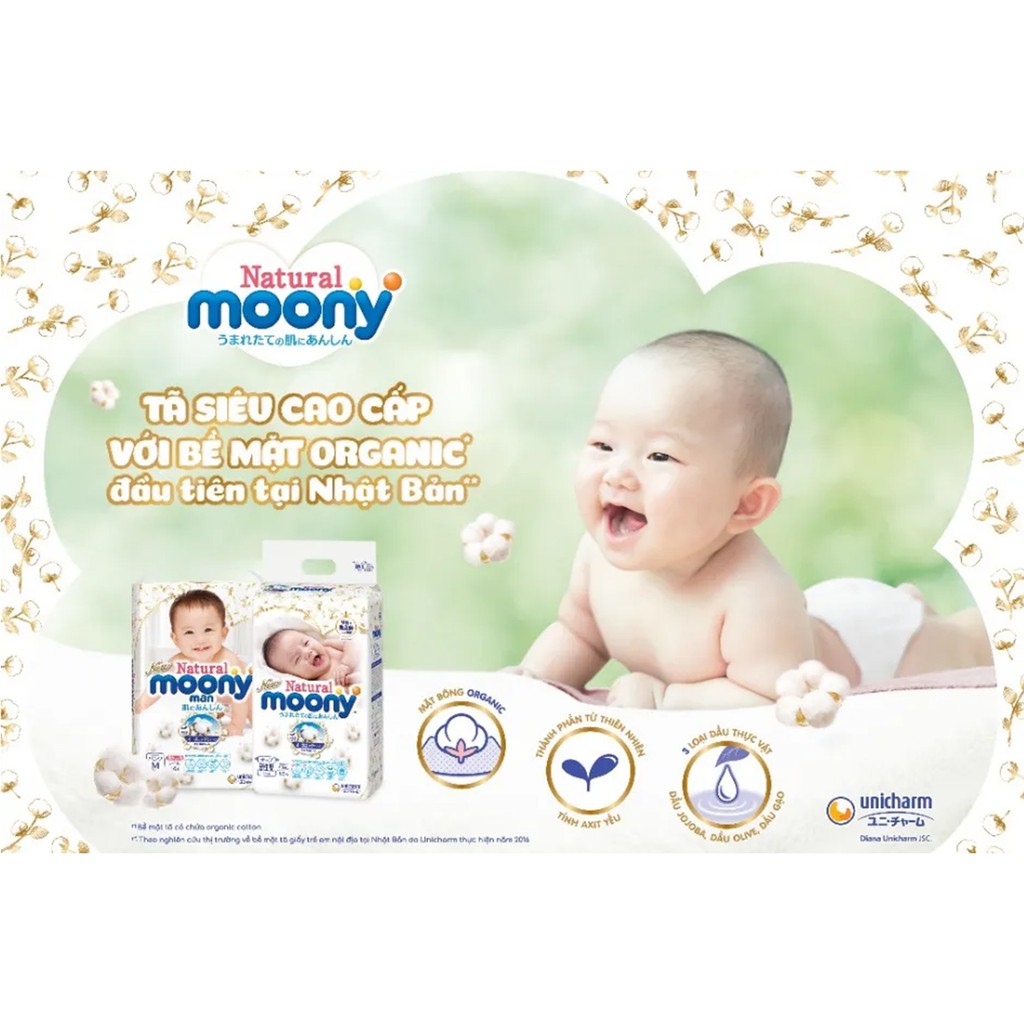 Tã Dán/Quần Moony Natural Bông Oragnic Nhập Khẩu NB63/S58/M46/L38/L36/Xl32