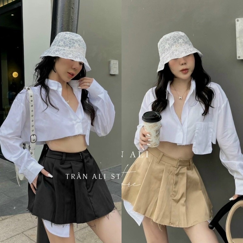 SET ÁO SƠ MI CROPTOP KÈM CHÂN VÁY
