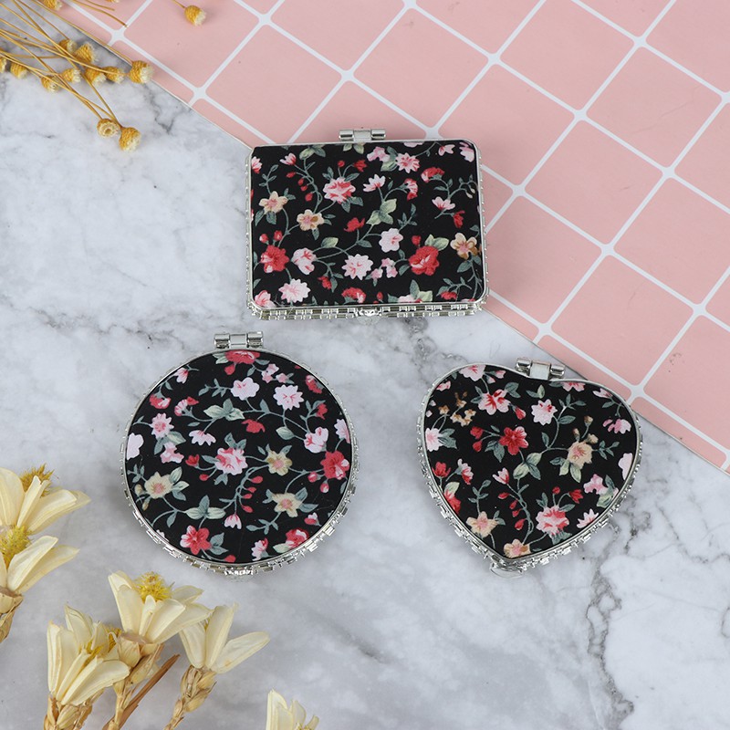 Hộp Đựng Mỹ Phẩm Hai Mặt Mini Họa Tiết Hoa Phong Cách Vintage