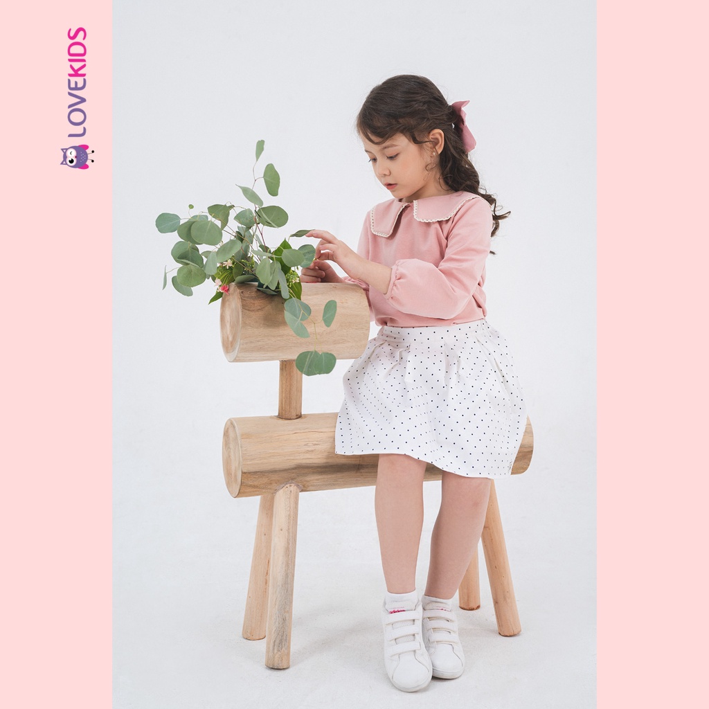 Áo nỉ cổ sen phối ren tay bo bé gái - Lovekids