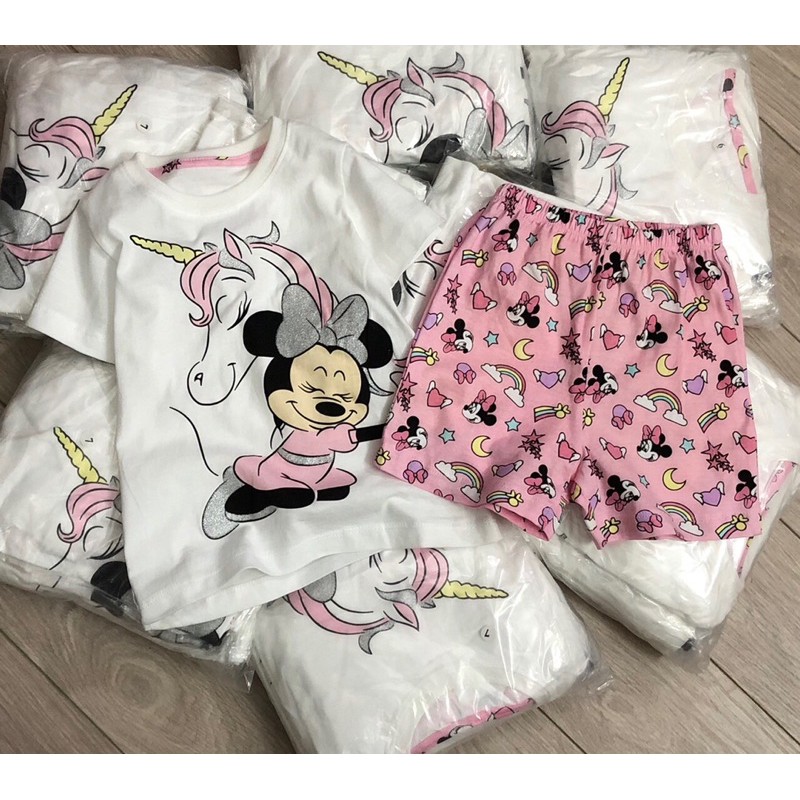 Bộ Thun Cotton Bé Gái Ngắn Tay minnie & pony Hồng