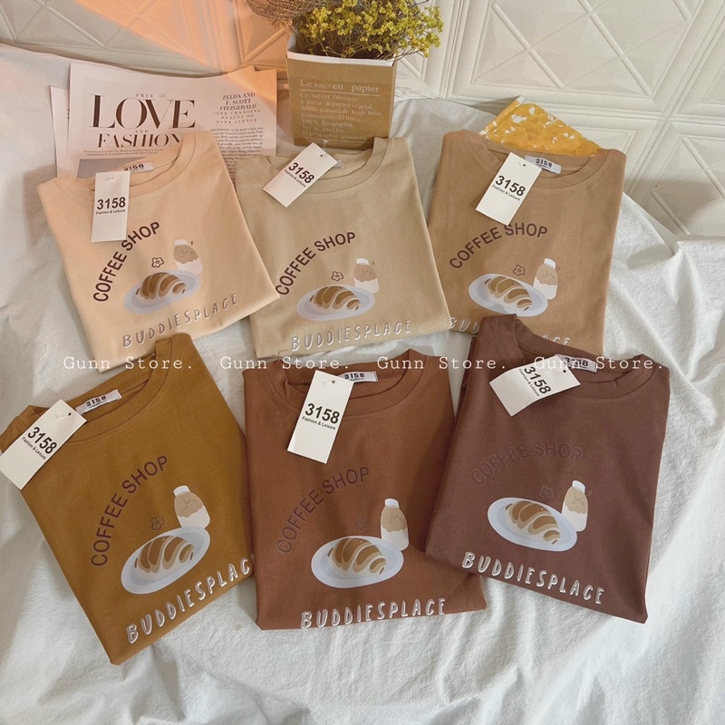 Áo Thun 3158 In Hình COFFEE SHOP Form Rộng Unisex Chất Cotton Khô Loại 1, Thoáng Mát, Thấm Hút Mồ Hôi - GUNN