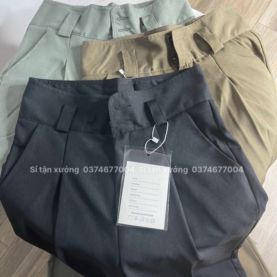 Quần suông nữ cạp cao tôn dáng phối đỉa to cực xinh, quần ống rộng thiết kế mới nhất 973