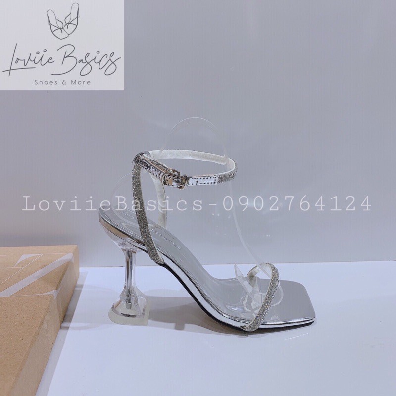 LOVIIEBASICS - SANDAL QUAI MẢNH ĐÍNH ĐÁ - SANDAL CAO GÓT 9CM ĐẾ VUÔNG - SANDAL ĐÍNH ĐÁ - SANDAL CAO GÓT 9 PHÂN  G210311