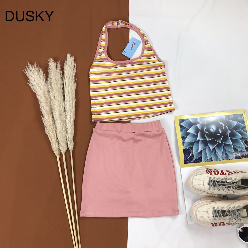 Sét chân váy + áo yếm sọc màu bo viền - DUSKY | BigBuy360 - bigbuy360.vn