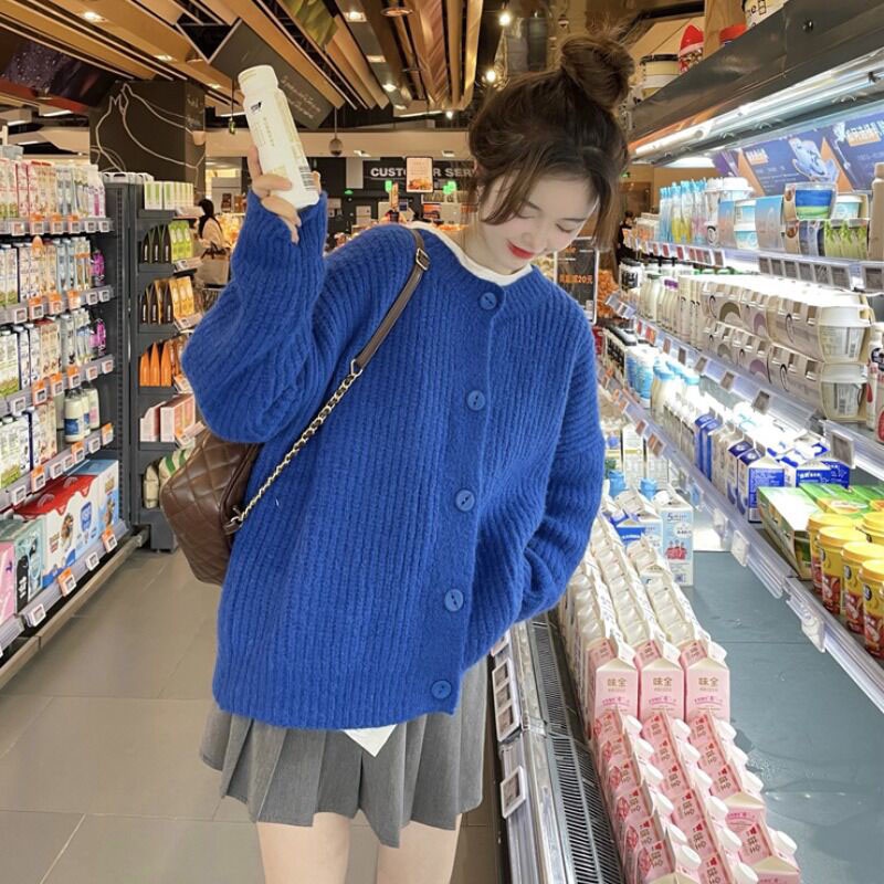 Áo khoác cardigan IELGY dệt kim màu xanh lam sang trọng dành cho nữ