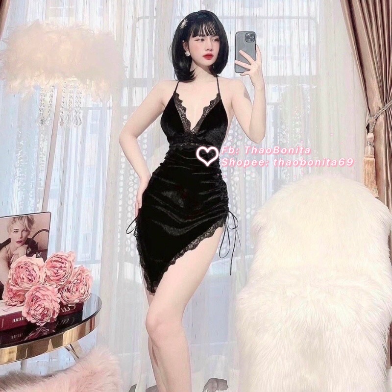 Váy ngủ vạt chéo dây rút vải nhung cao cấp siêu sexy. SHIP HOẢ TỐC TPHCM. Đồ ngủ cosplay sexy ThaoBonita | BigBuy360 - bigbuy360.vn