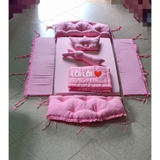 Combo quây cũi, đệm, chăn, ga, gối, thỏ