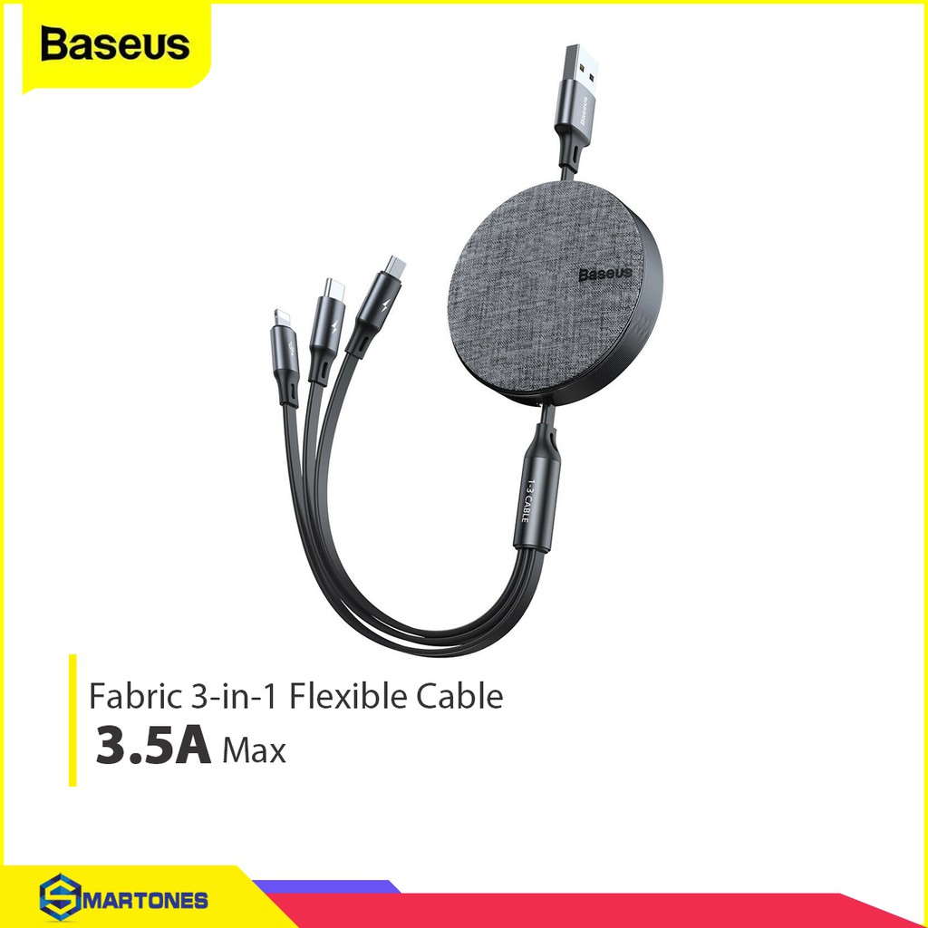 Cáp đa năng 3 in 1 Baseus Fabric 3.5A dài 120cm thiết kế dạng cuộn gọn nhẹ chất liệu vải và hợp kim sang trọng